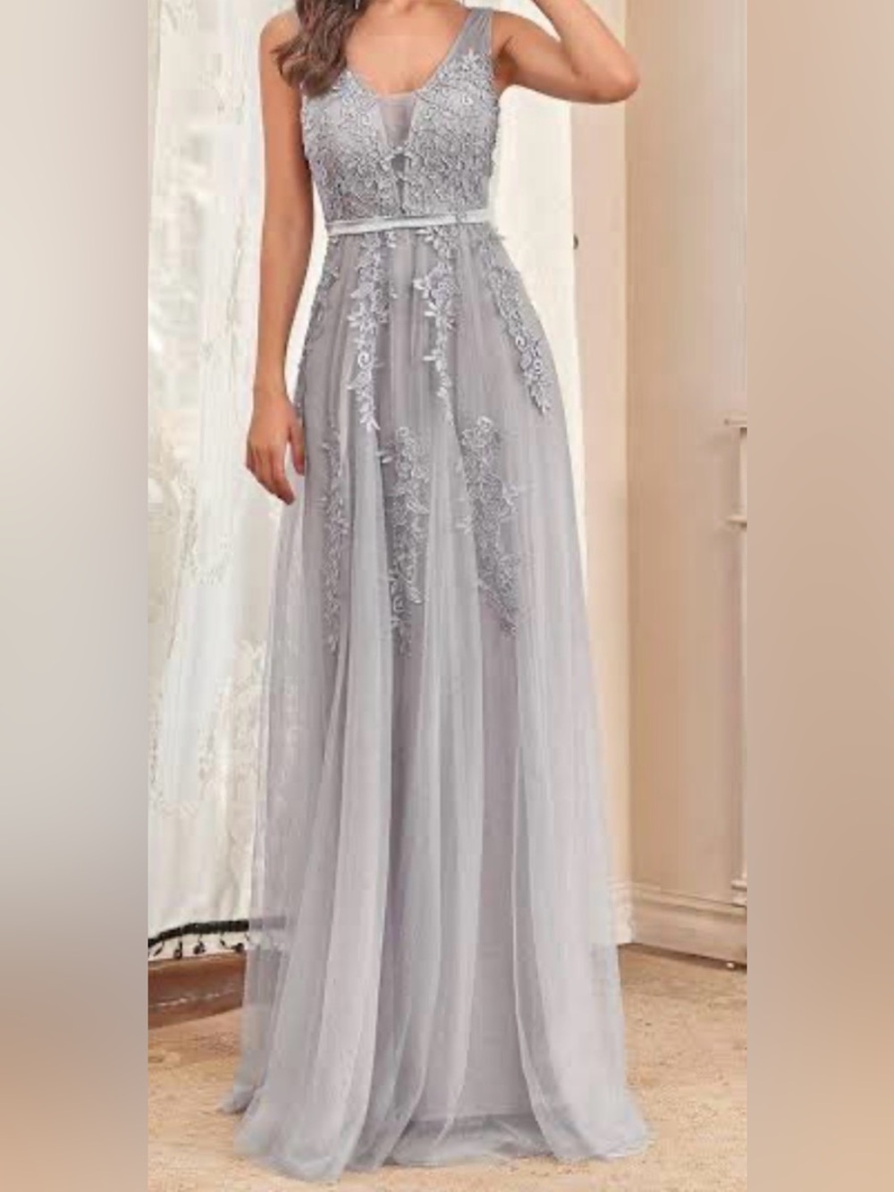 Ever Pretty Gray Embroidered Maxi Dress